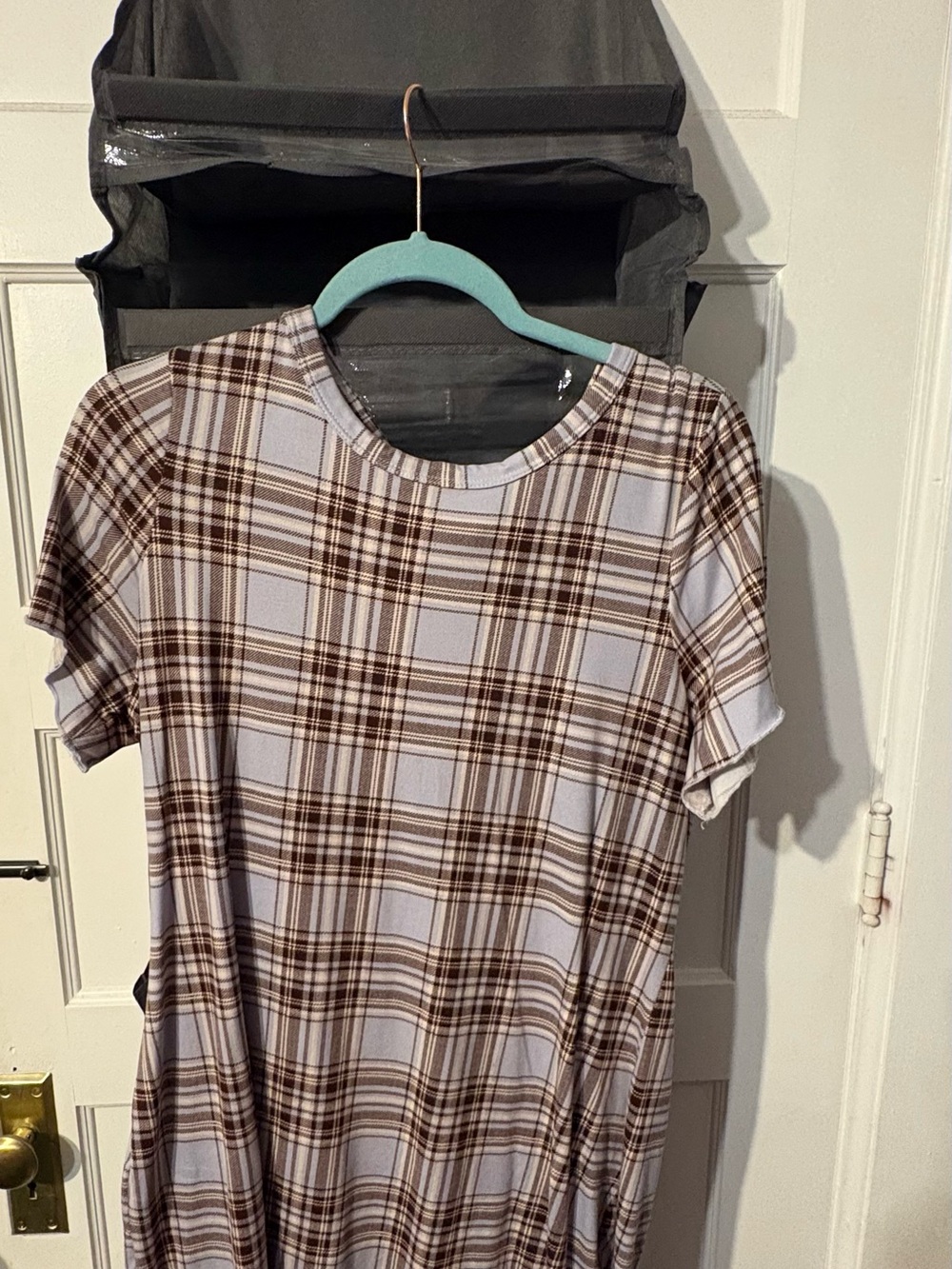 Haute Monde Light Blue and Brown Plaid Midi Dress